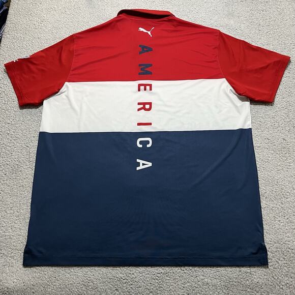 Puma Volition Polo Shirt Mens XL Performance Stripe Golf USA Flag America - Picture 2 of 10